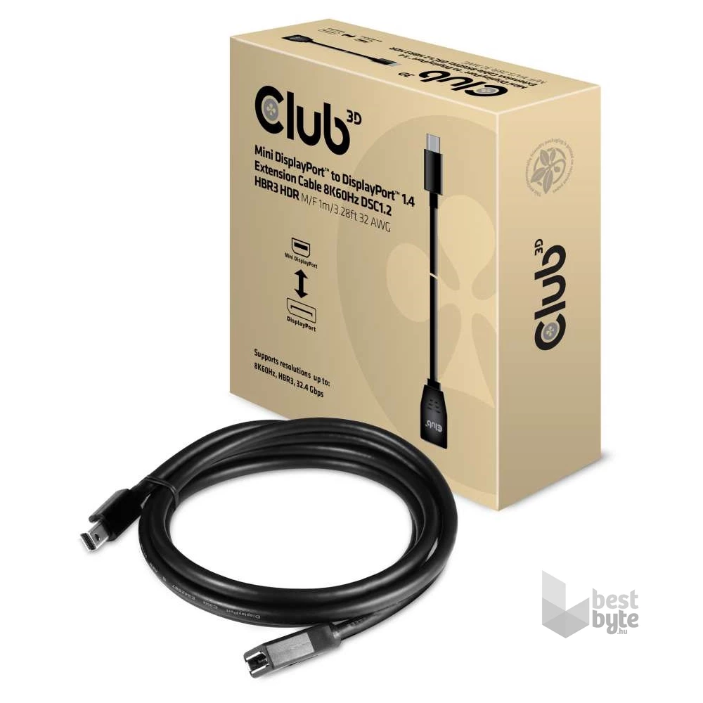 CLUB3D Mini Displayport - Displayport 1.4 HBR3 8K60Hz 1m extension kábel