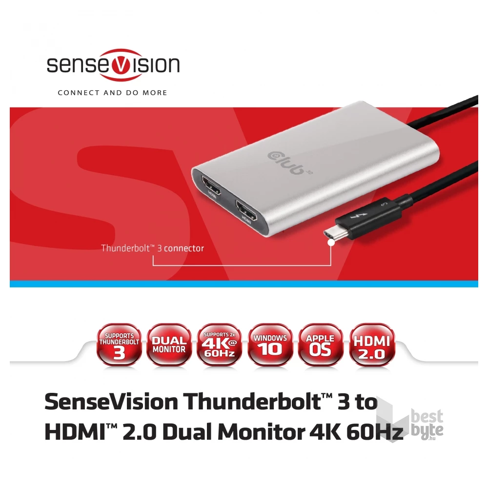 CLUB3D SenseVision Thunderbolt 3 - 2x HDMI 2.0 adapter