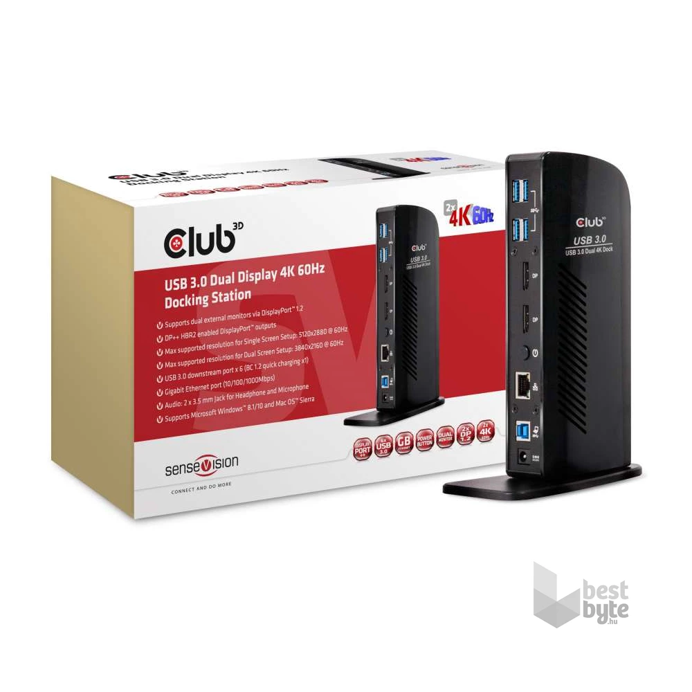 CLUB3D SenseVision USB 3.0 Dual Display 4K 60Hz Docking Station
