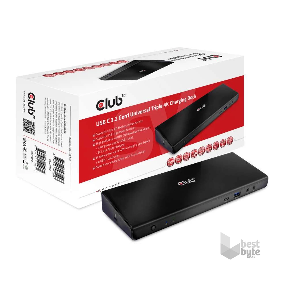 CLUB3D SenseVision USB Type C Triple MST Charging Dock