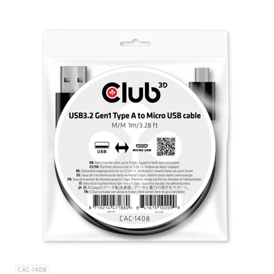 CLUB3D USB 3.2 Type A - micro USB 1m kábel