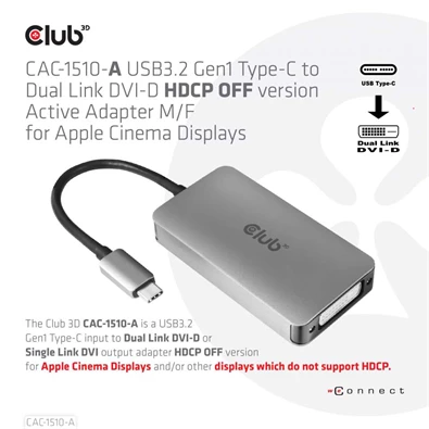 CLUB3D USB 3.2 Type C - DVI-D HDCP OFF adapter