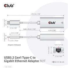 CLUB3D USB 3.2 Type C - Gigabit Ethernet adapter