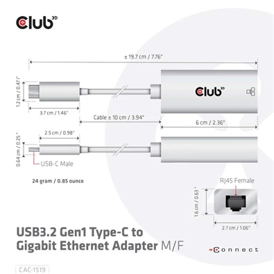 CLUB3D USB 3.2 Type C - Gigabit Ethernet adapter