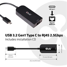CLUB3D USB 3.2 Type C - RJ45 2.5Gbps Ethernet adapter