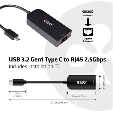 CLUB3D USB 3.2 Type C - RJ45 2.5Gbps Ethernet adapter