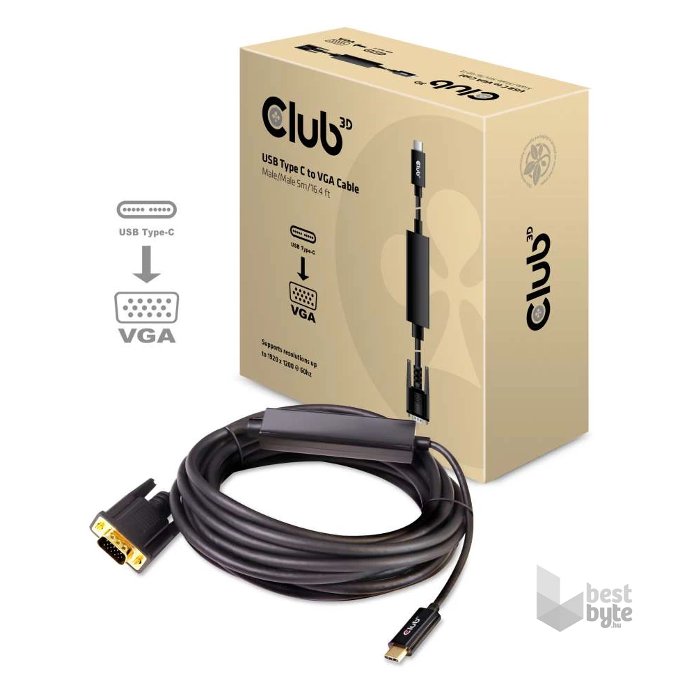 CLUB3D USB Type C - D-SUB Active 5m kábel