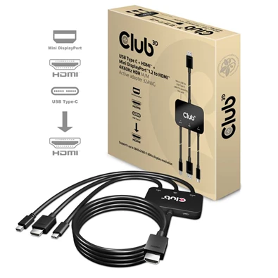 CLUB3D USB Type C + HDMI + Mini Displayport 1.2 - HDMI 4K60Hz HDR aktív adapter