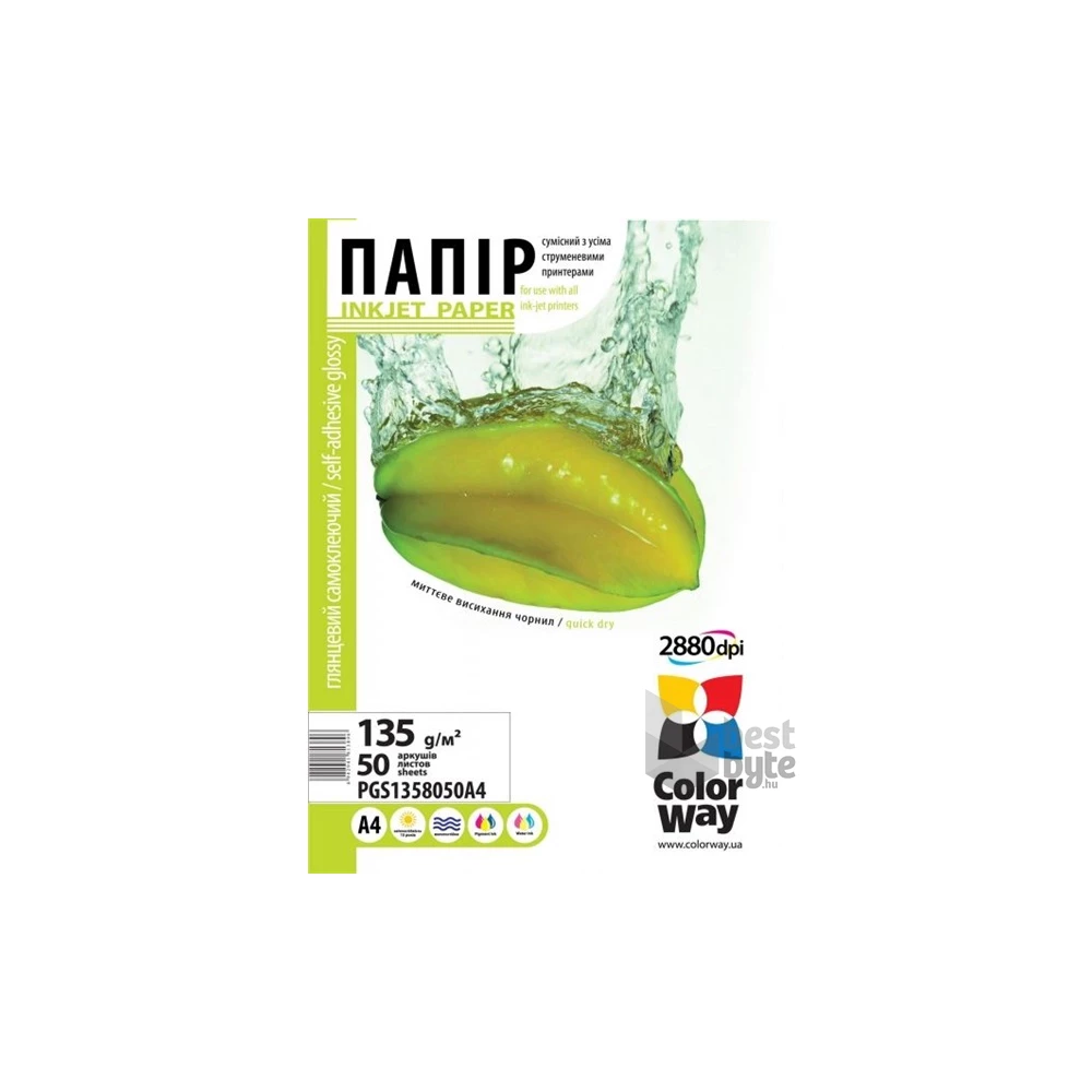 COLORWAY Fotópapír, fényes öntapadó (glossy self-adhesive), 135 - 80g/m2, A4, 50 lap