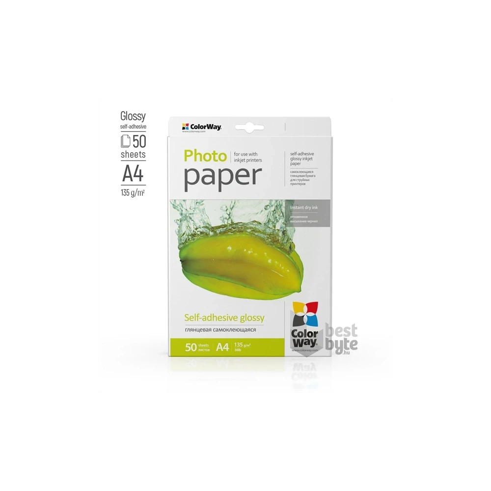 COLORWAY Fotópapír, fényes öntapadó (glossy self-adhesive), 135 - 80g/m2, A4, 50 lap