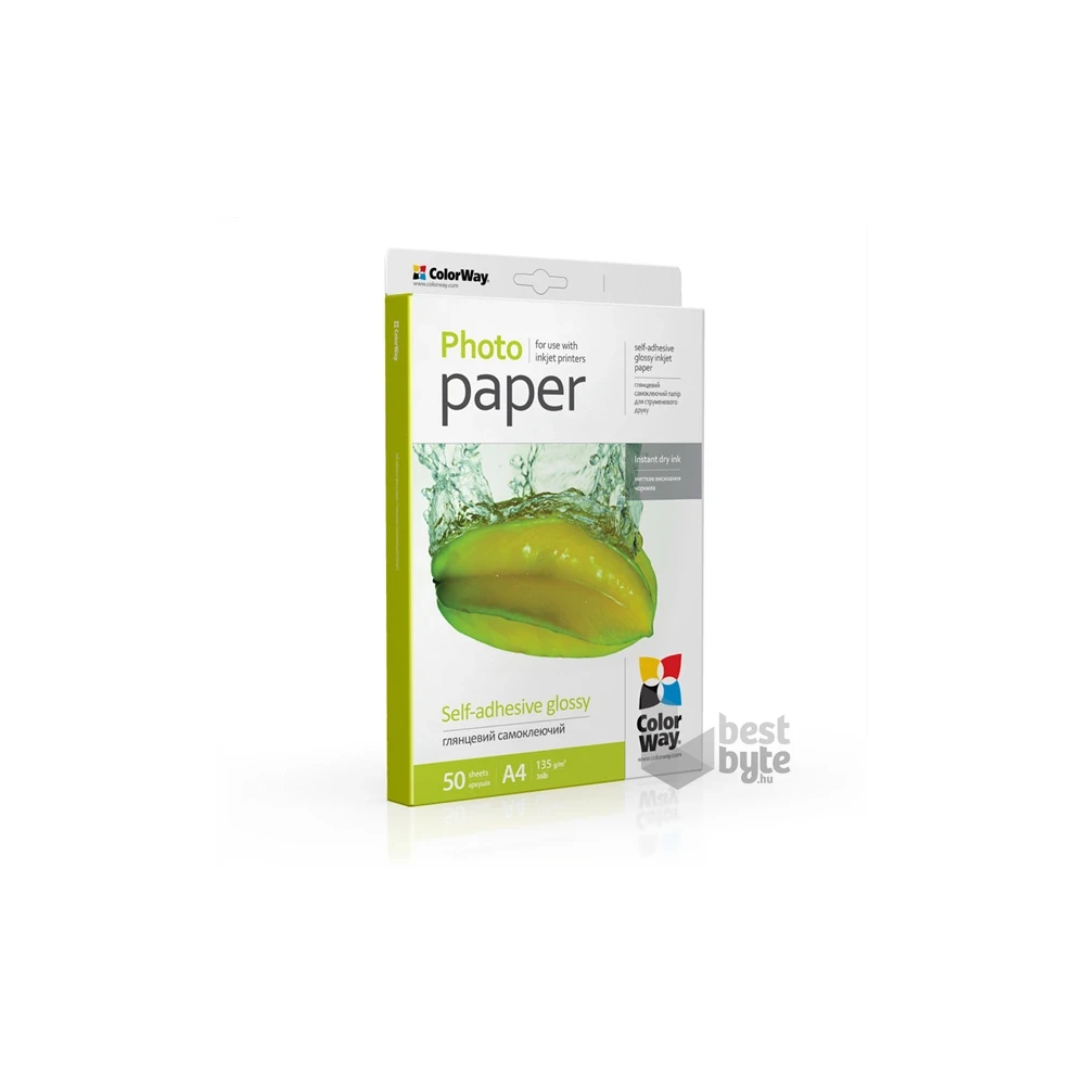 COLORWAY Fotópapír, fényes öntapadó (glossy self-adhesive), 135 - 80g/m2, A4, 50 lap