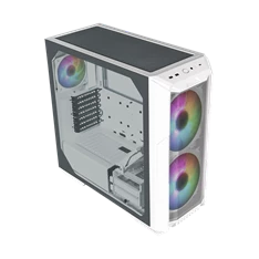 COOLER MASTER Ház Midi ATX HAF 500 ARGB + 4db Ventilátor, Tápegység nélkül, Üvegfalú, fehér