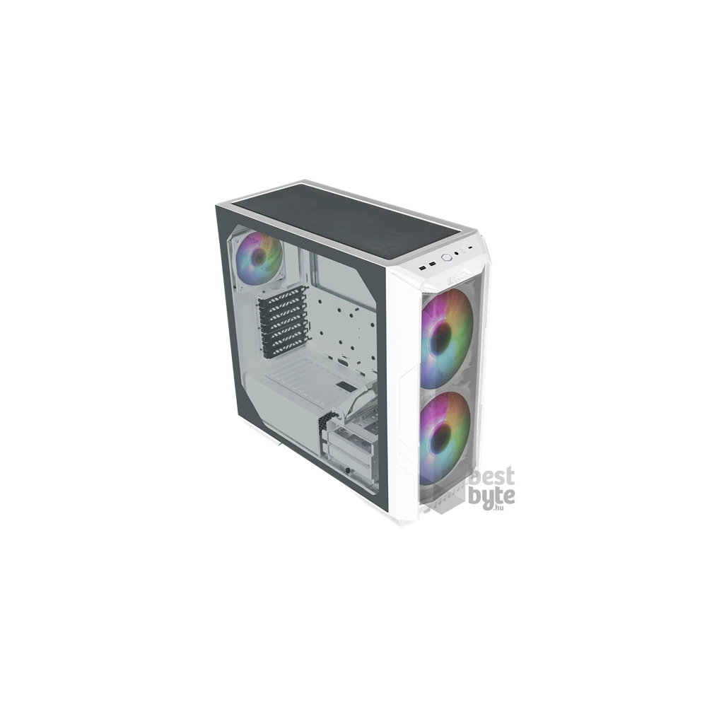 COOLER MASTER Ház Midi ATX HAF 500 ARGB + 4db Ventilátor, Tápegység nélkül, Üvegfalú, fehér