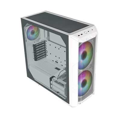 COOLER MASTER Ház Midi ATX HAF 500 ARGB + 4db Ventilátor, Tápegység nélkül, Üvegfalú, fehér