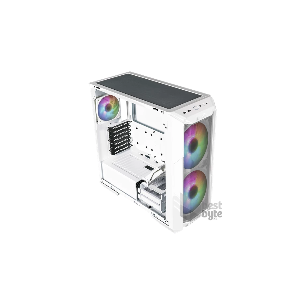COOLER MASTER Ház Midi ATX HAF 500 ARGB + 4db Ventilátor, Tápegység nélkül, Üvegfalú, fehér
