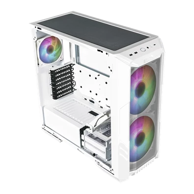 COOLER MASTER Ház Midi ATX HAF 500 ARGB + 4db Ventilátor, Tápegység nélkül, Üvegfalú, fehér