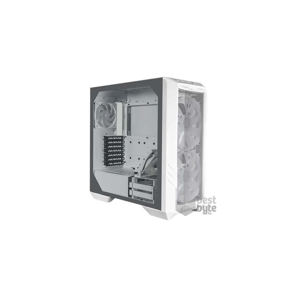 COOLER MASTER Ház Midi ATX HAF 500 ARGB + 4db Ventilátor, Tápegység nélkül, Üvegfalú, fehér