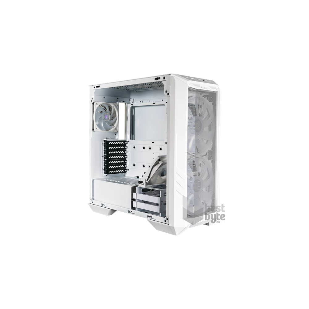 COOLER MASTER Ház Midi ATX HAF 500 ARGB + 4db Ventilátor, Tápegység nélkül, Üvegfalú, fehér