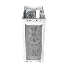 COOLER MASTER Ház Midi ATX HAF 500 ARGB + 4db Ventilátor, Tápegység nélkül, Üvegfalú, fehér