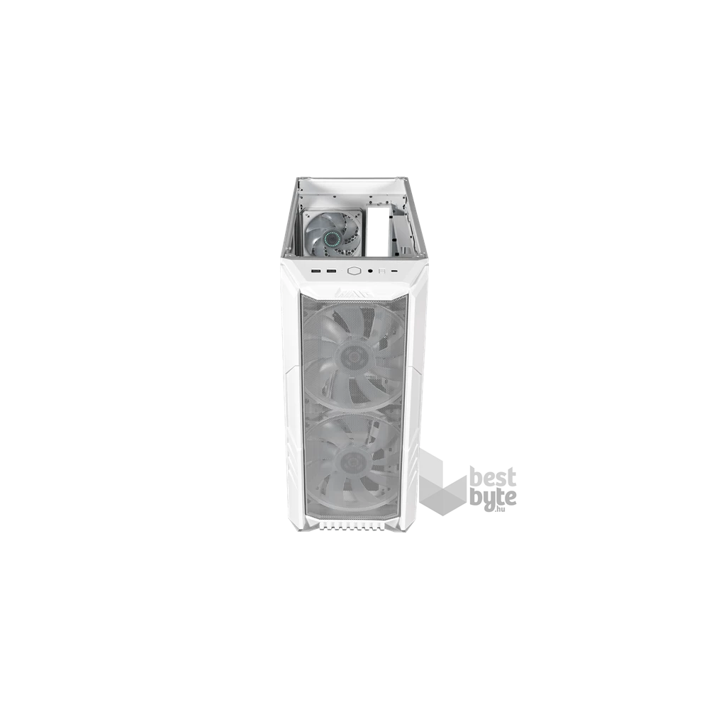 COOLER MASTER Ház Midi ATX HAF 500 ARGB + 4db Ventilátor, Tápegység nélkül, Üvegfalú, fehér