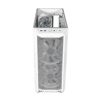 COOLER MASTER Ház Midi ATX HAF 500 ARGB + 4db Ventilátor, Tápegység nélkül, Üvegfalú, fehér