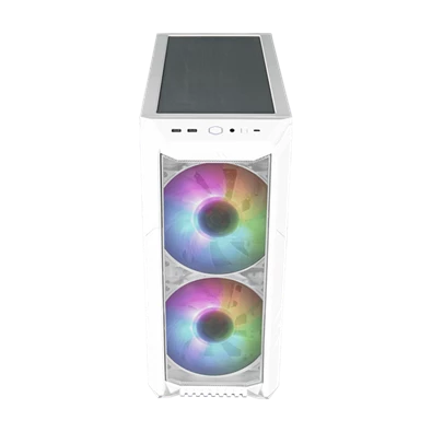 COOLER MASTER Ház Midi ATX HAF 500 ARGB + 4db Ventilátor, Tápegység nélkül, Üvegfalú, fehér