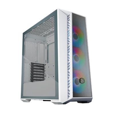 COOLER MASTER Ház Midi ATX MasterBox 520 + 3db Ventilátor + HUB,Tápegység nélkül, Üvegfalú, fehér