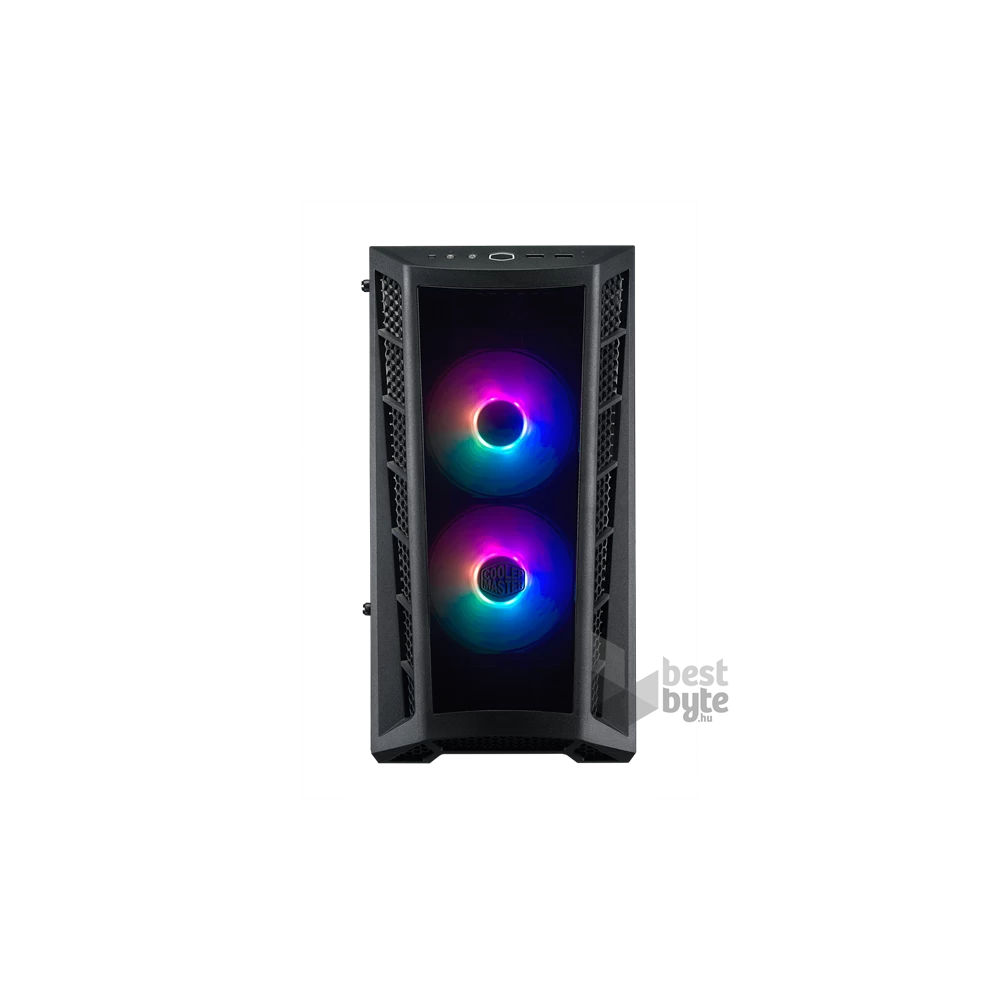COOLER MASTER Ház Mini Tower ATX MASTERBOX MB320L ARGB + Kontroller,2db Ventilátorral,Tápegység nélkül, Üvegfalú, fekete