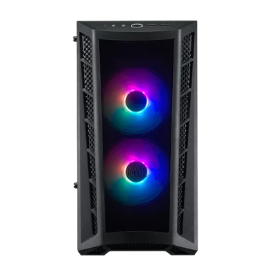 COOLER MASTER Ház Mini Tower ATX MASTERBOX MB320L ARGB + Kontroller,2db Ventilátorral,Tápegység nélkül, Üvegfalú, fekete