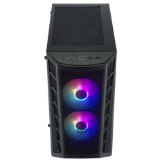 COOLER MASTER Ház Mini Tower ATX MASTERBOX MB320L ARGB + Kontroller,2db Ventilátorral,Tápegység nélkül, Üvegfalú, fekete
