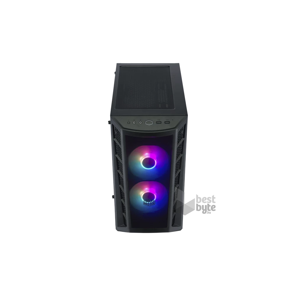 COOLER MASTER Ház Mini Tower ATX MASTERBOX MB320L ARGB + Kontroller,2db Ventilátorral,Tápegység nélkül, Üvegfalú, fekete