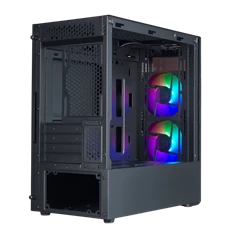 COOLER MASTER Ház Mini Tower ATX MASTERBOX MB320L ARGB + Kontroller,2db Ventilátorral,Tápegység nélkül, Üvegfalú, fekete