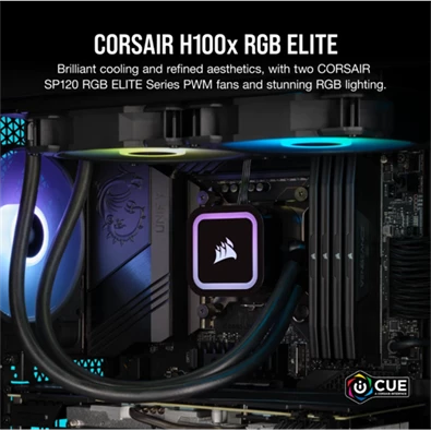 CORSAIR CPU hűtő iCUE H100x RGB ELITE (vízhűtés), 2 Ventilátoros, LGA1700 támogatással, fekete