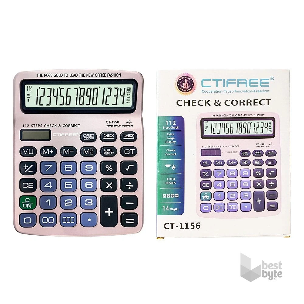 CTIFREE CT-1156 számológép, 155x195mm, 14 számjegy, dual power, 2 év garancia