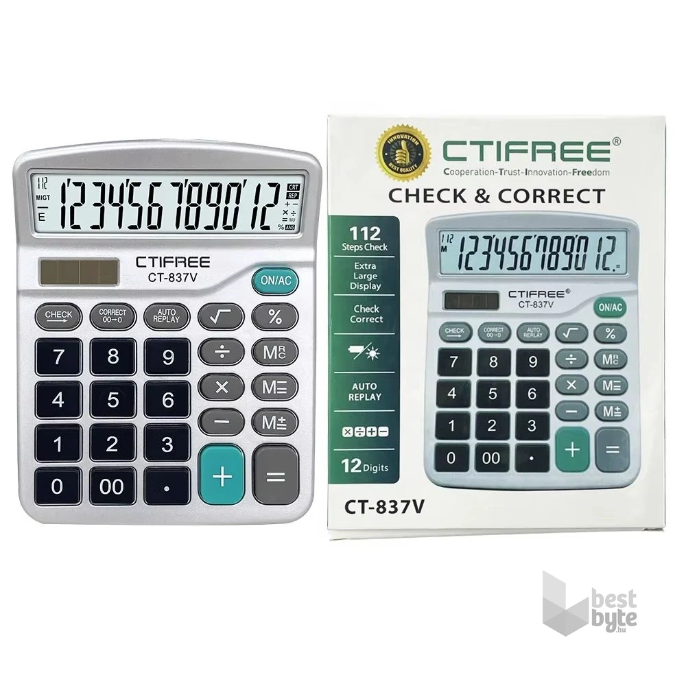 CTIFREE CT-837V számológép, 120x150mm, 12 számjegy, dual power, 2 év garancia