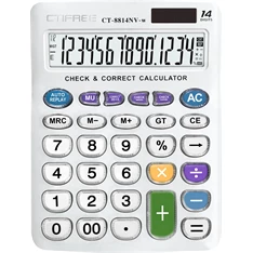 CTIFREE CT-8814NV-W fehér színű számológép, 155x203mm, 14 számjegy, dual power, 2 év garancia
