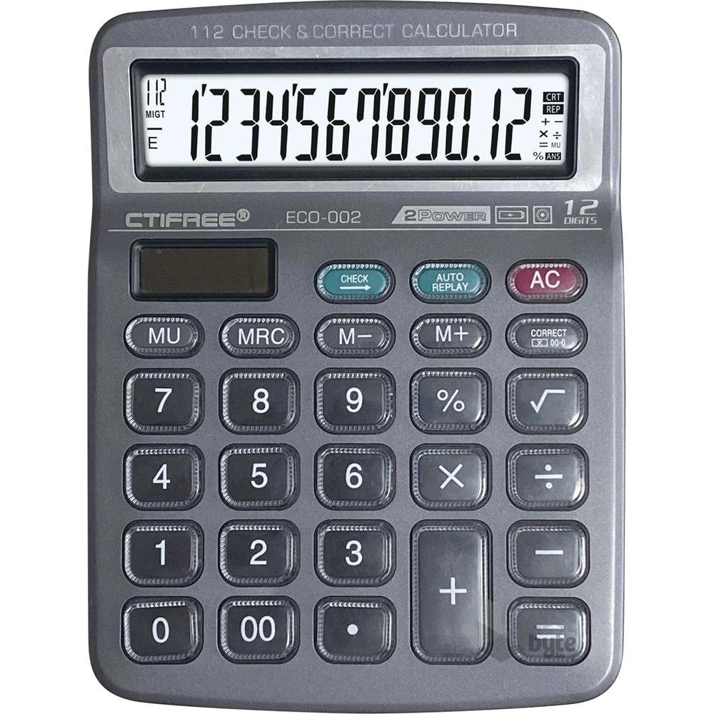 CTIFREE ECO-002 fekete számológép, 138x178mm, 12 számjegy, dual power, 2 év garancia