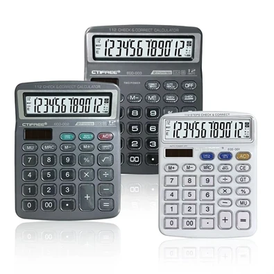 CTIFREE ECO-002 fekete számológép, 138x178mm, 12 számjegy, dual power, 2 év garancia