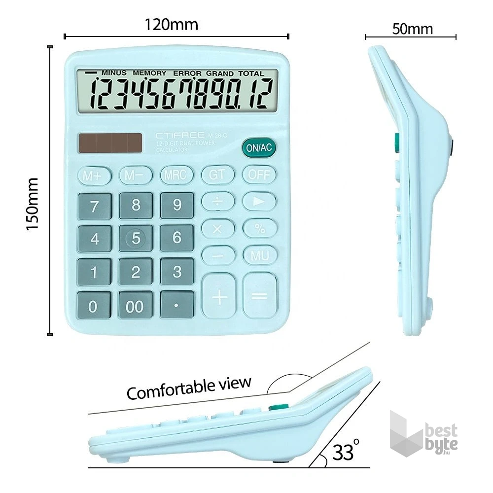 CTIFREE M-28-C BLUE kék számológép, 120x150mm, 12 számjegy, dual power, 2 év garancia