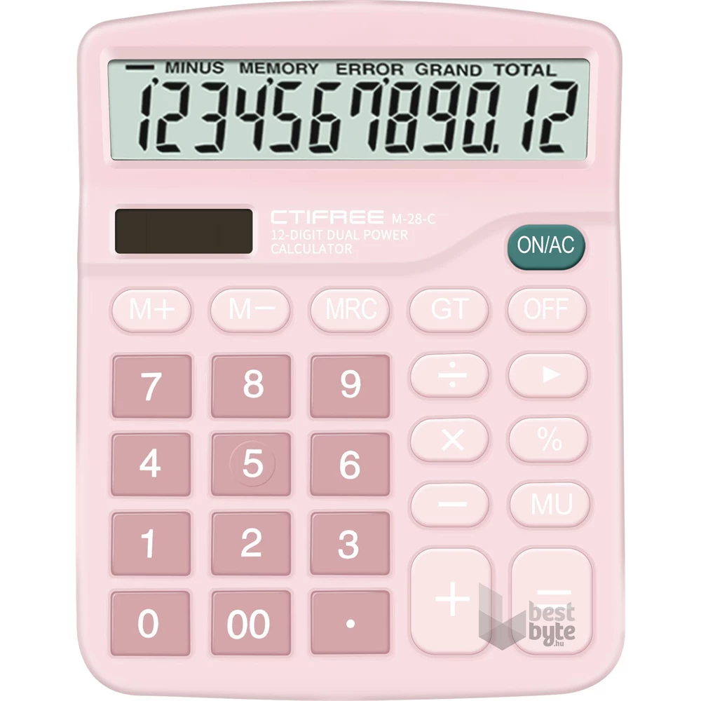 CTIFREE M-28-C PINK rózsaszín számológép, 120x150mm, 12 számjegy, dual power, 2 év garancia