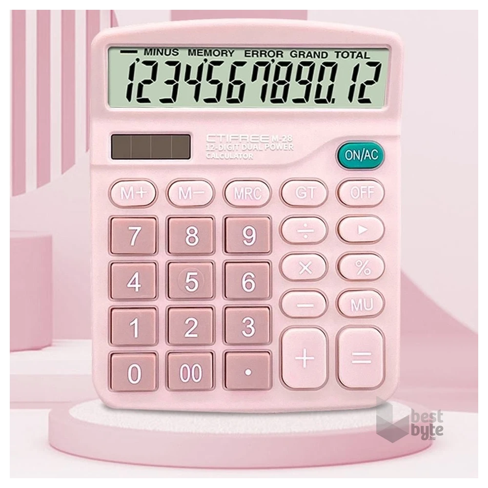 CTIFREE M-28-C PINK rózsaszín számológép, 120x150mm, 12 számjegy, dual power, 2 év garancia