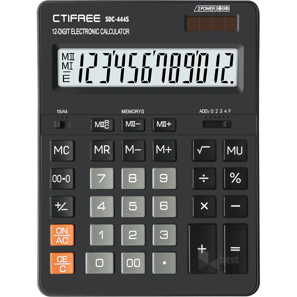 CTIFREE SDC-444S fekete számológép, 155x205mm, 12 számjegy, dual power, 2 év garancia