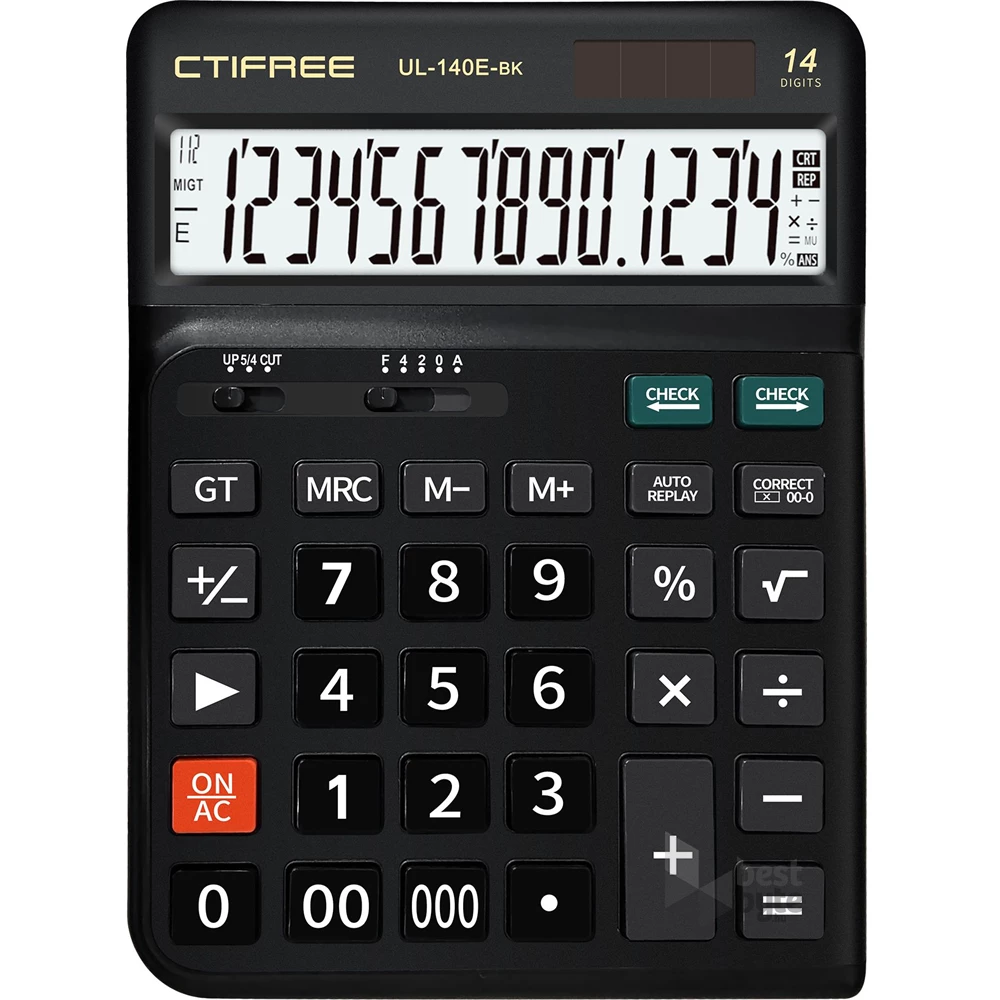 CTIFREE UL-140E-BK fekete ergonómikus számológép, 145x198mm, 14 számjegy, dual power, 2 év garancia
