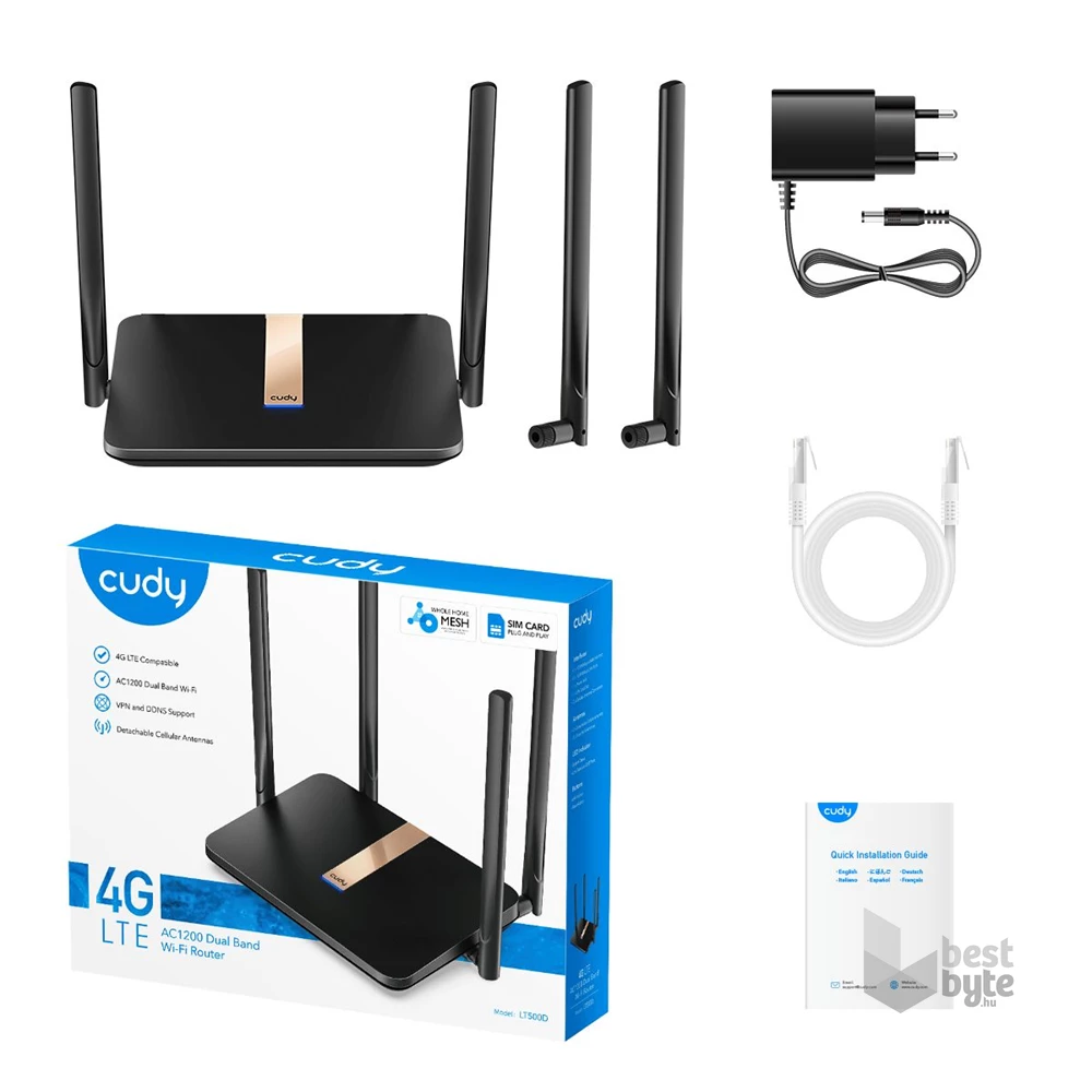 CUDY LT500D kétsávos AC1200 WIFI MESH nanoSIM 4G LTE fekete router
