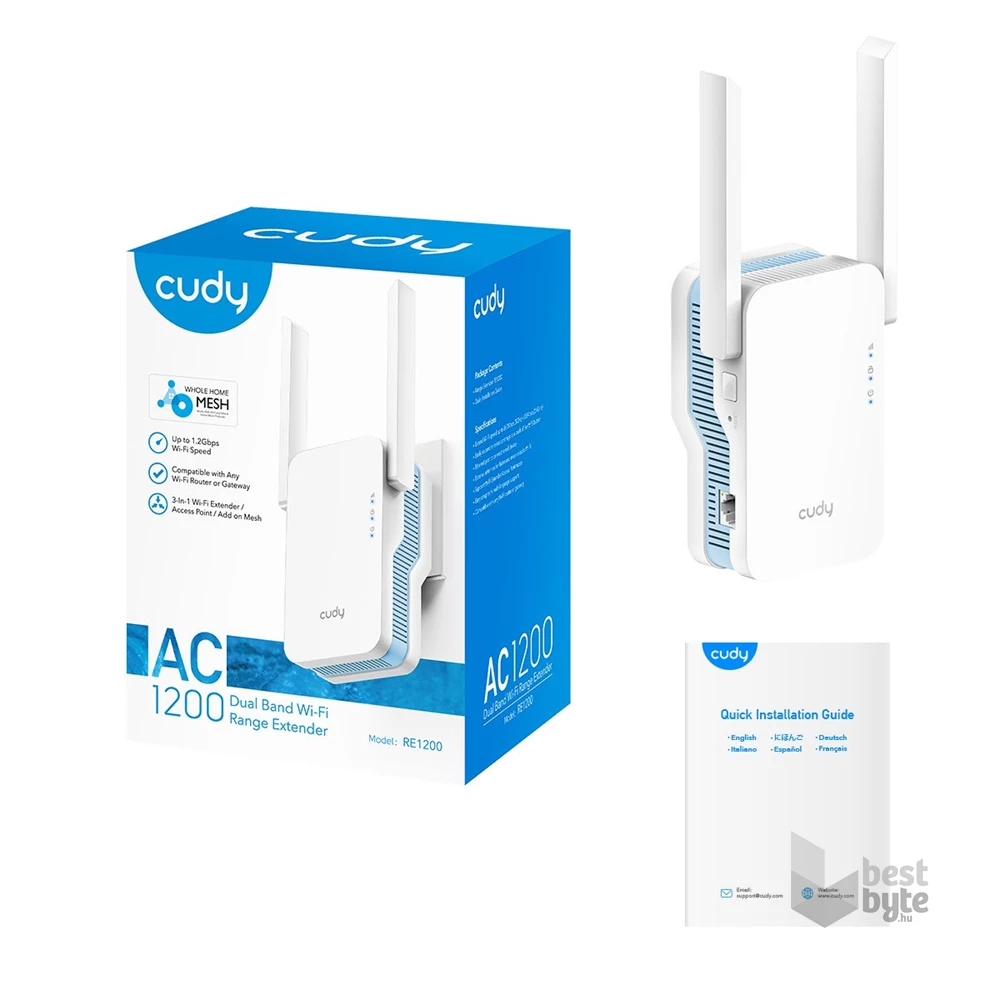 CUDY RE1200 kétsávos AC1200 WIFI MESH fehér extender/access point