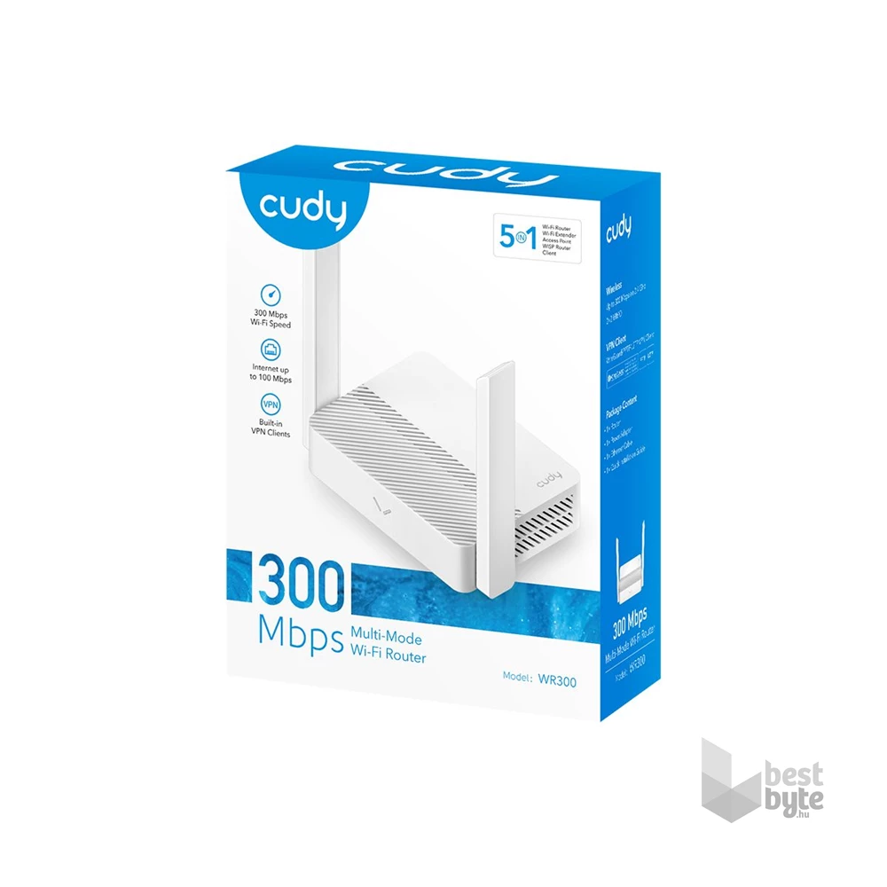 CUDY WR300 egysávos N300 5in1 WIFI fehér Router