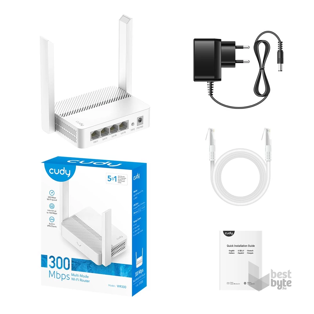 CUDY WR300 egysávos N300 5in1 WIFI fehér Router