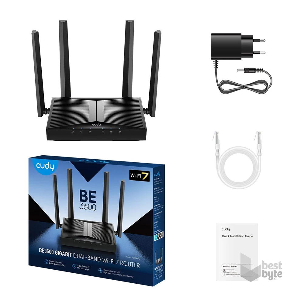 CUDY WR3600 kétsávos BE3600 Gigabit WIFI 7 fekete Router