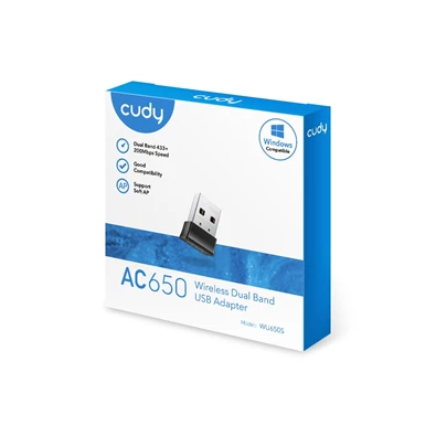 CUDY WU650 kétsávos AC650 WIFI USB mini fekete adapter