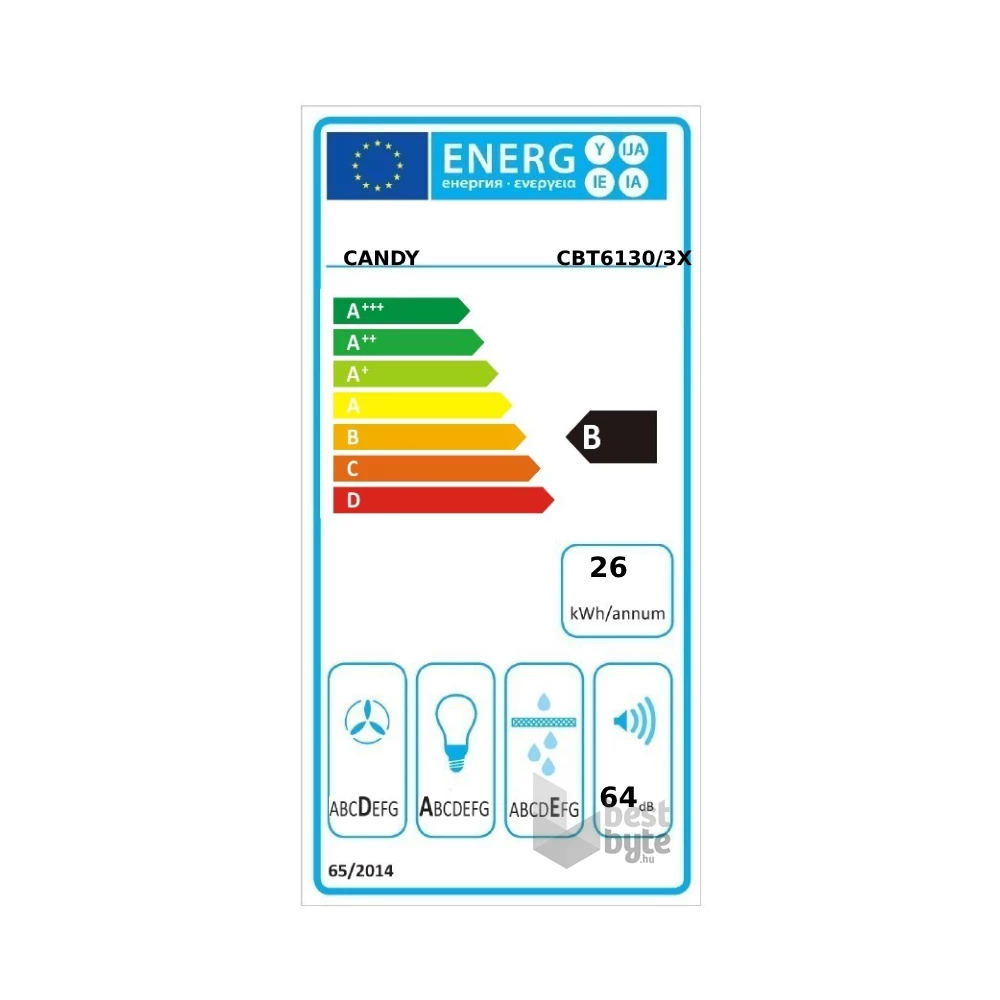 Candy CBT6130/3X ezüst, beépíthető, hagyományos, méret:60 cm, teleszkópos, zajszint:64 dB, páraelszívó